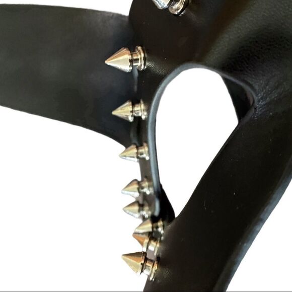 Black Leather Silver Spike Studded Bondage Mask Tall Rabbit Ears Full Facial NWT - Picture 2 of 4